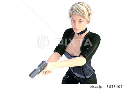 銃を構える女性 暗殺者などのイメージ(アップカット) 銃を構える女性 暗殺者などのイメージ(アップカット) 38534054