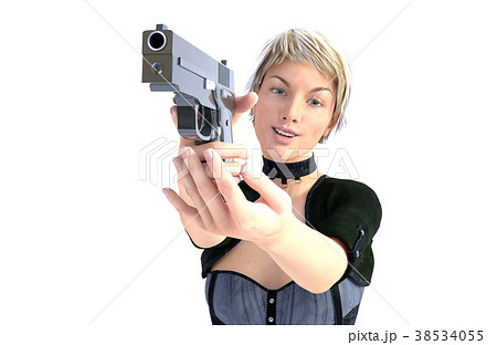 銃を構える女性 暗殺者などのイメージ 視線あり のイラスト素材