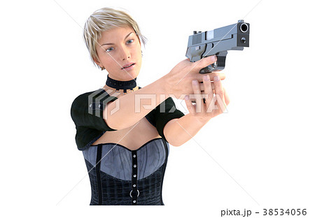 銃を構える女性 暗殺者などのイメージ 視線なし のイラスト素材