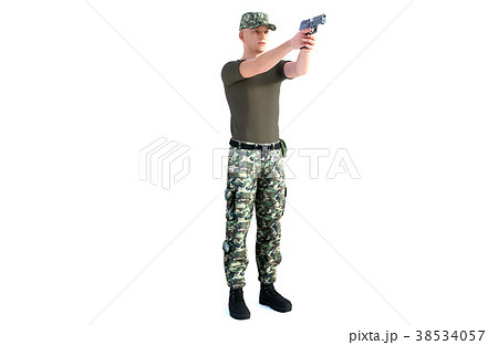 銃を構える男性　軍隊　全身ショット（向き違いあり） 38534057