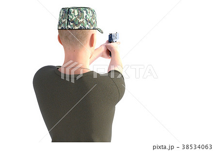 銃を構える男性 軍隊 後ろ姿カットのイラスト素材