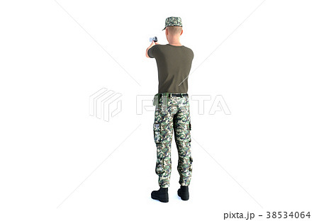 銃を構える男性 軍隊 後ろ姿全身カットのイラスト素材