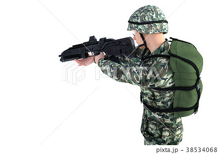 銃を構える男性 コンバット装備アップカット 向き違い のイラスト素材