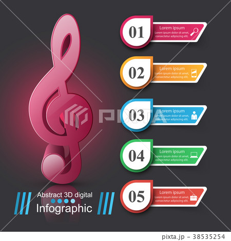 Music Infographic. Treble clef icon. Note icon. Music Infographic. Treble clef icon. Note icon. 38535254