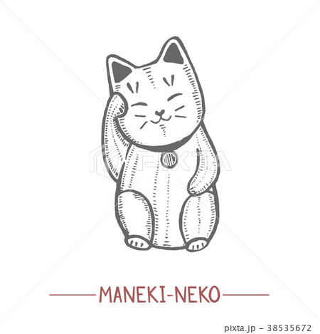 Maneki Neko Cat Doll in Hand Drawn Style 38535672
