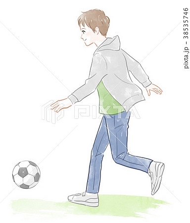サッカーボールと少年のイラスト素材