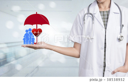 doctor with stethoscope hand protection family doctor with stethoscope hand protection family 38538932