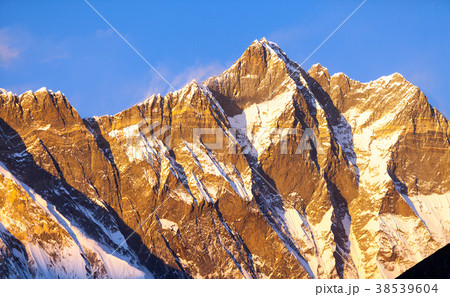 Evening sunset red colored view of Everest and Evening sunset red colored view of Everest and 38539604
