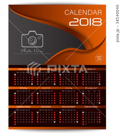 Calendar for 2018 brown background. Design templat Calendar for 2018 brown background. Design templat 38540040