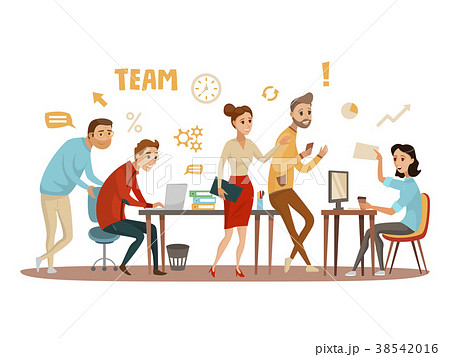 Business People Teamwork Workers In Office Workingのイラスト素材