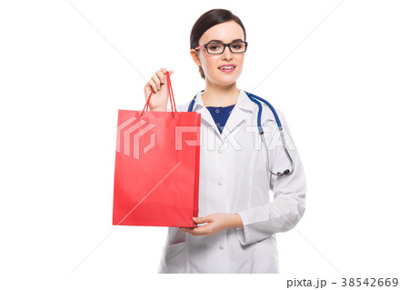Successful young woman doctor with stethoscope 38542669