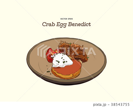 Crab Cake on top with egg Benedict. vector. 38543755