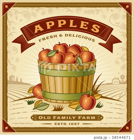 Retro apple harvest label with landscape 38544671