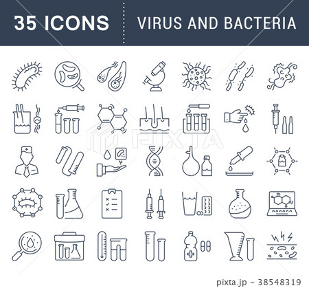 Set Vector Flat Line Icons Bacteria and Virus Set Vector Flat Line Icons Bacteria and Virus 38548319