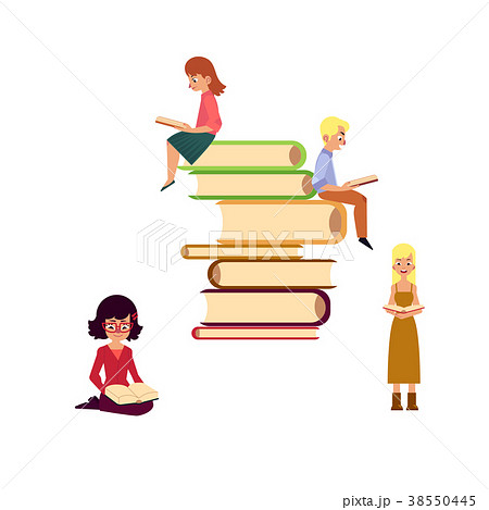 Vector Flat Adult People Reading Set のイラスト素材