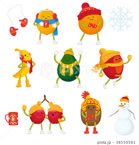 Vector cartoon winter fruit characters symbols set Vector cartoon winter fruit characters symbols set 38550561
