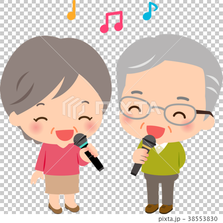 マイクを持って歌うシニア男女 マイクを持って歌うシニア男女 38553830