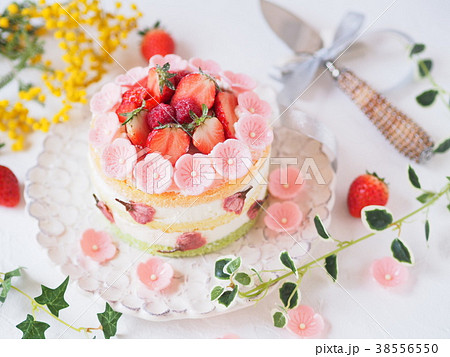 かわいいイチゴのひなまつりケーキの写真素材