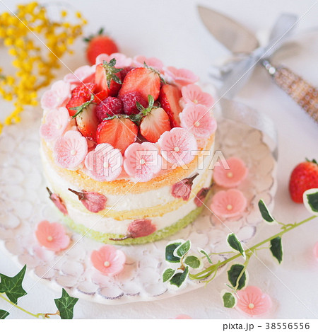かわいいイチゴのひな祭りケーキの写真素材