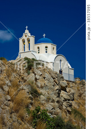 Orthodox Church in Kamari. Santorini island, Greec 38557095