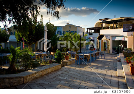 The main square in Kamari, Santorini island, Greec 38557606