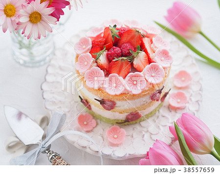 かわいいイチゴのケーキの写真素材