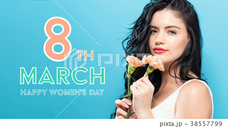 Womens Day message with woman with carnaion Womens Day message with woman with carnaion 38557799