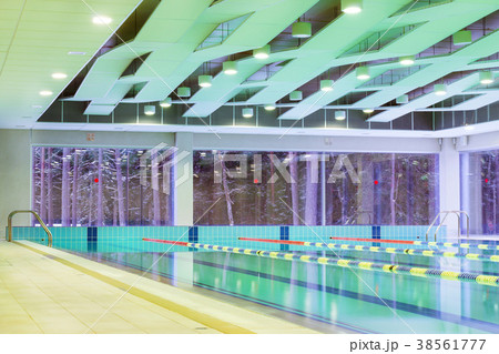 Lap pool with marked lanes. Empty swimming pool Lap pool with marked lanes. Empty swimming pool 38561777