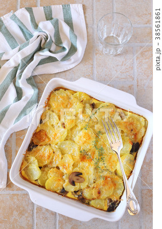 Vegetable potato and mushroom gratin with cheese Vegetable potato and mushroom gratin with cheese 38561861
