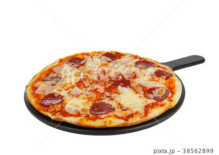 pizza on white board isolated white 38562899