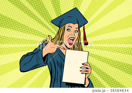 Female graduate points a finger at Female graduate points a finger at 38564634