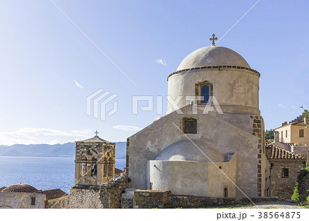 old Byzantine church in town of Monemvasia, Greece old Byzantine church in town of Monemvasia, Greece 38564875