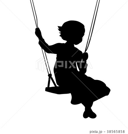 Silhouette Girl Play Swinging Swingのイラスト素材