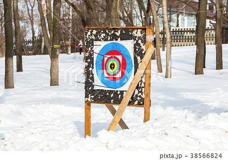 Target archery and arrows after the shoot 38566824