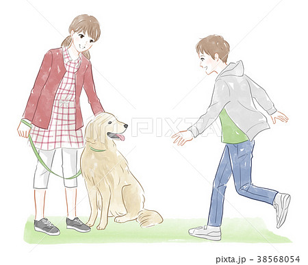 犬と遊ぶ子供のイラスト素材