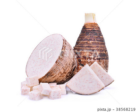 sliced taro root with cubes isolated on white sliced taro root with cubes isolated on white 38568219