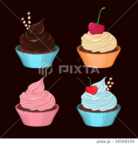 Cupcakes. Set of vector tasty cupcakes with cream Cupcakes. Set of vector tasty cupcakes with cream 38568350