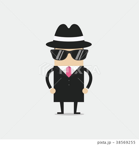 Detective in hat suit raincoat and glasses. 38569255