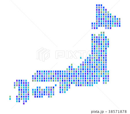 日本地図カラフルランダムドット絵イラスト青のイラスト素材