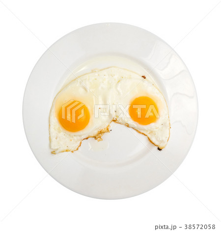 Two Fried Eggs on White Plate 38572058