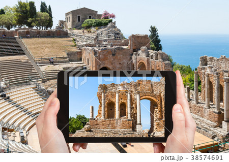 tourist photographs Greek Theater in Taormina tourist photographs Greek Theater in Taormina 38574691