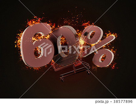 Burning shopping cart and red sixty percentage 38577896