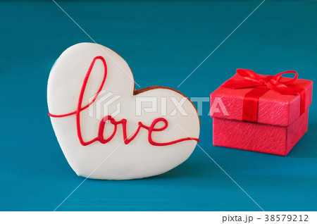 St. Valentines Day red gift box with bow and 38579212