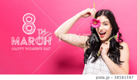 Womens Day message with young woman with garbela Womens Day message with young woman with garbela 38581597