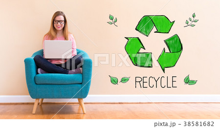 Recycle with young woman using her laptop 38581682