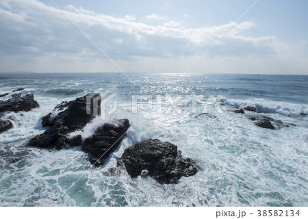 神奈川県立城ヶ島公園の岩礁と太平洋 神奈川県立城ヶ島公園の岩礁と太平洋 38582134