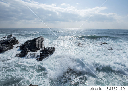 神奈川県立城ヶ島公園の岩礁と太平洋 神奈川県立城ヶ島公園の岩礁と太平洋 38582140