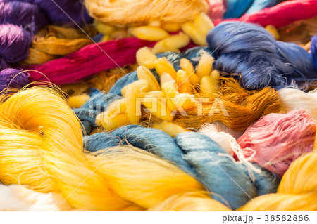 Colorful dye silk thread form Silkworm Cocoon Colorful dye silk thread form Silkworm Cocoon 38582886