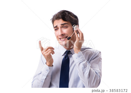 Man with headset isolated on white background 38583172