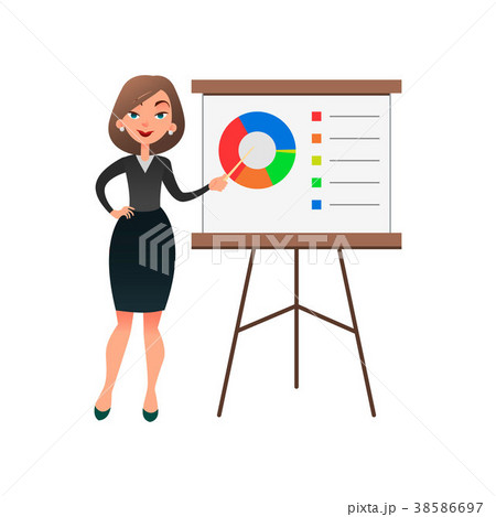 Funny cartoon woman manager presenting whiteboard 38586697